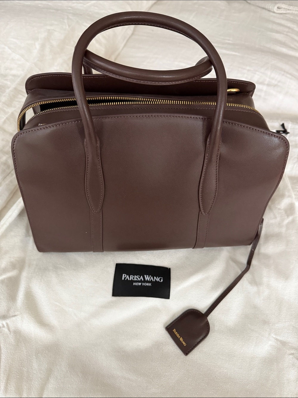 NWT PARISA WANG Brown Leather Top-Handle Satchel Bag